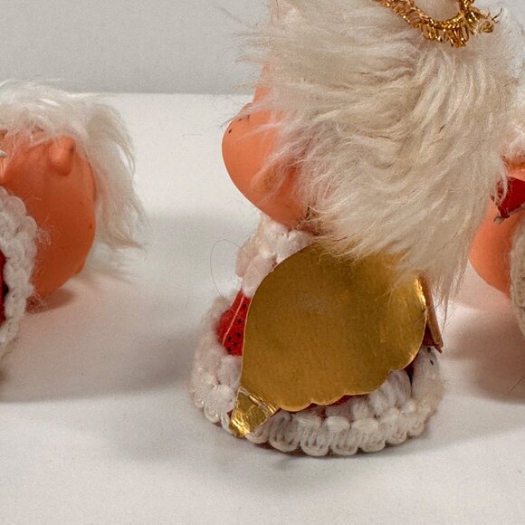 Lot 6 Vintage Christmas Ornaments Kissing Angels Felt Rubber Face - Picture 14 of 16